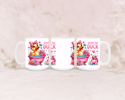 Tasse mit süßer Ente und lustigem Spruch „What the Duck“ – personalisierbar
