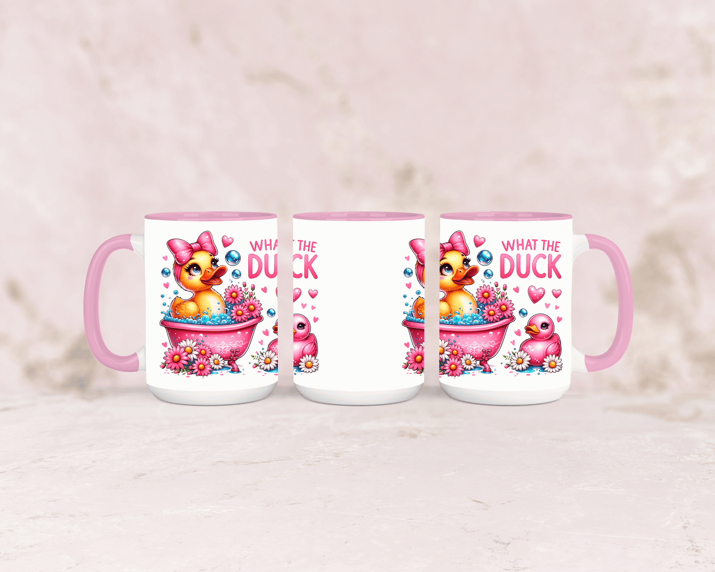 Tasse mit süßer Ente und lustigem Spruch „What the Duck“ – personalisierbar