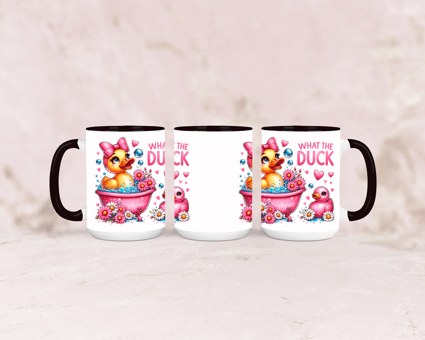 Tasse mit süßer Ente und lustigem Spruch „What the Duck“ – personalisierbar