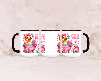 Tasse mit süßer Ente und lustigem Spruch „What the Duck“ – personalisierbar