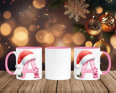 Personalisierte Keramik-Tasse in Rosa - mit Christmas Pink-Alphabet & Namen