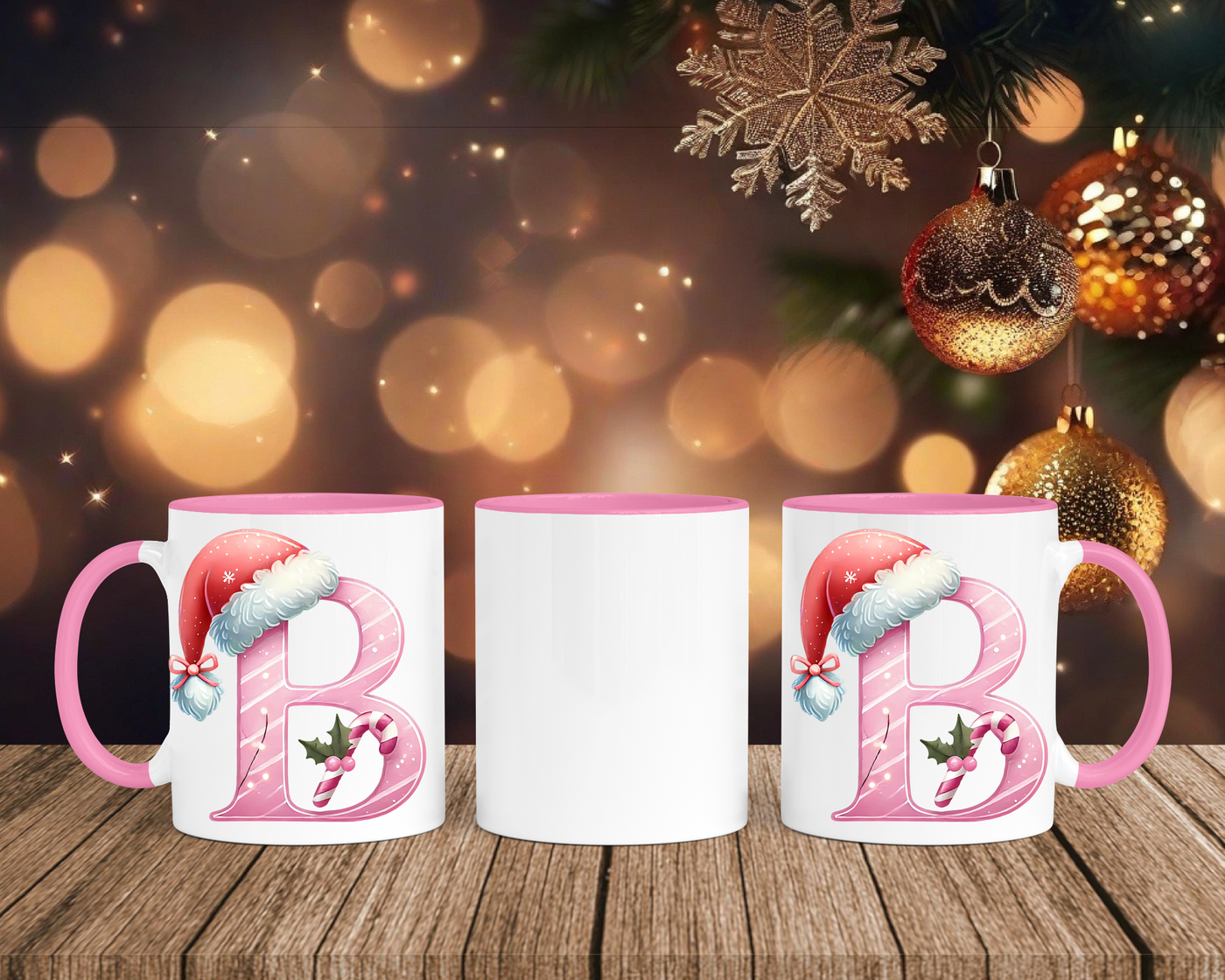 Personalisierte Keramik-Tasse in Rosa - mit Christmas Pink-Alphabet & Namen