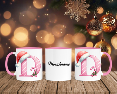 Personalisierte Keramik-Tasse in Rosa - mit Christmas Pink-Alphabet & Namen