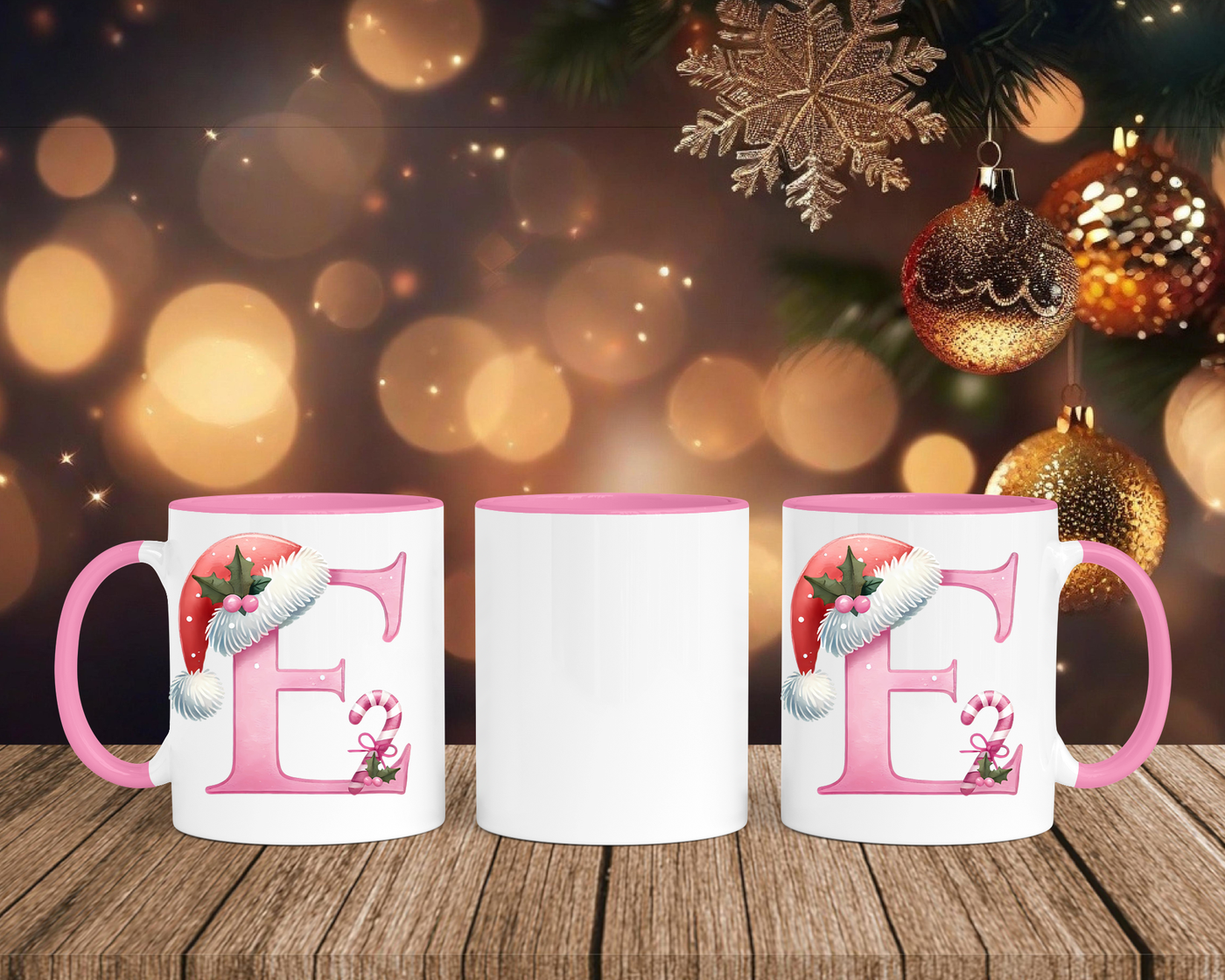 Personalisierte Keramik-Tasse in Rosa - mit Christmas Pink-Alphabet & Namen