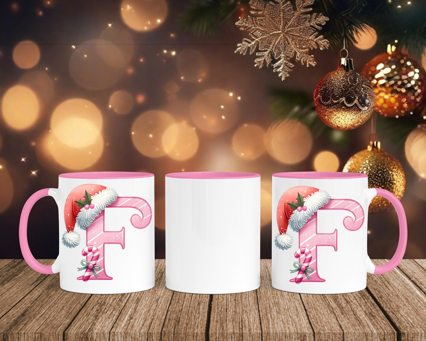 Personalisierte Keramik-Tasse in Rosa - mit Christmas Pink-Alphabet & Namen