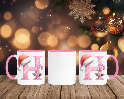 Personalisierte Keramik-Tasse in Rosa - mit Christmas Pink-Alphabet & Namen