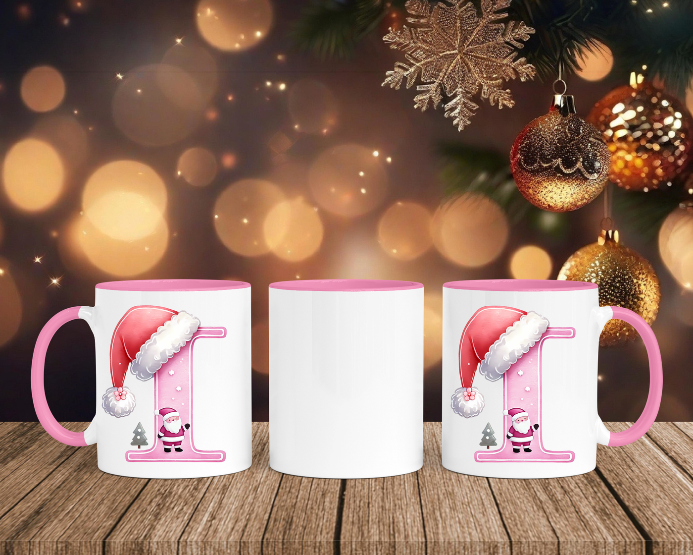 Personalisierte Keramik-Tasse in Rosa - mit Christmas Pink-Alphabet & Namen