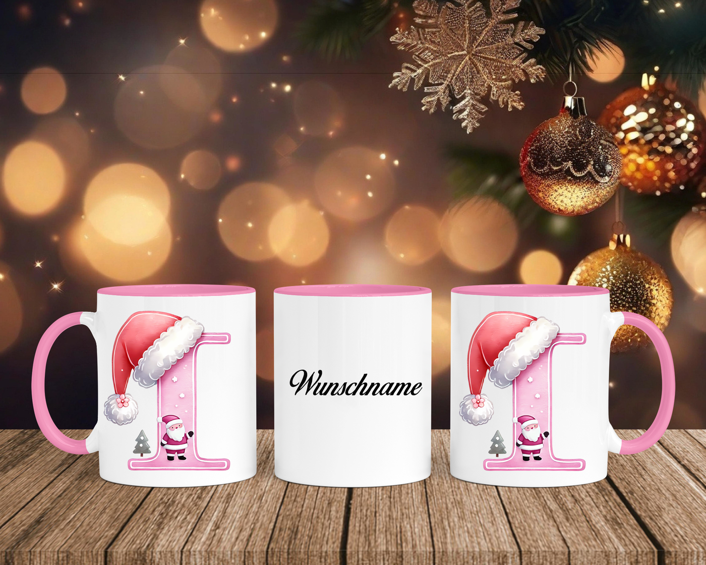 Personalisierte Keramik-Tasse in Rosa - mit Christmas Pink-Alphabet & Namen