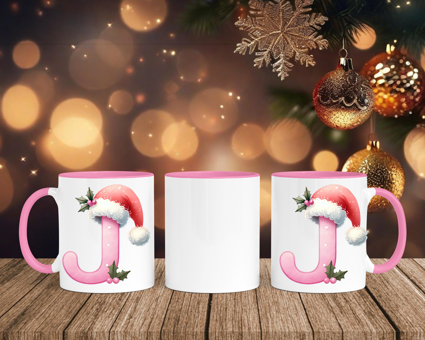 Personalisierte Keramik-Tasse in Rosa - mit Christmas Pink-Alphabet & Namen