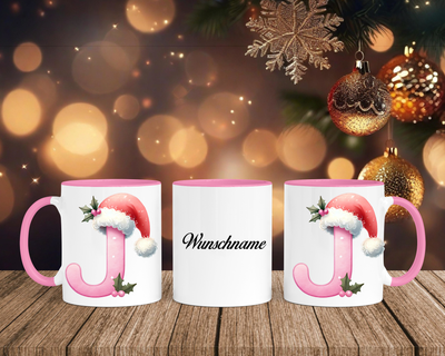 Personalisierte Keramik-Tasse in Rosa - mit Christmas Pink-Alphabet & Namen