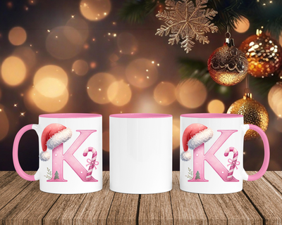 Personalisierte Keramik-Tasse in Rosa - mit Christmas Pink-Alphabet & Namen