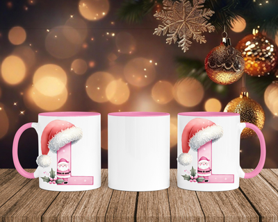 Personalisierte Keramik-Tasse in Rosa - mit Christmas Pink-Alphabet & Namen