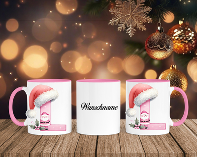 Personalisierte Keramik-Tasse in Rosa - mit Christmas Pink-Alphabet & Namen