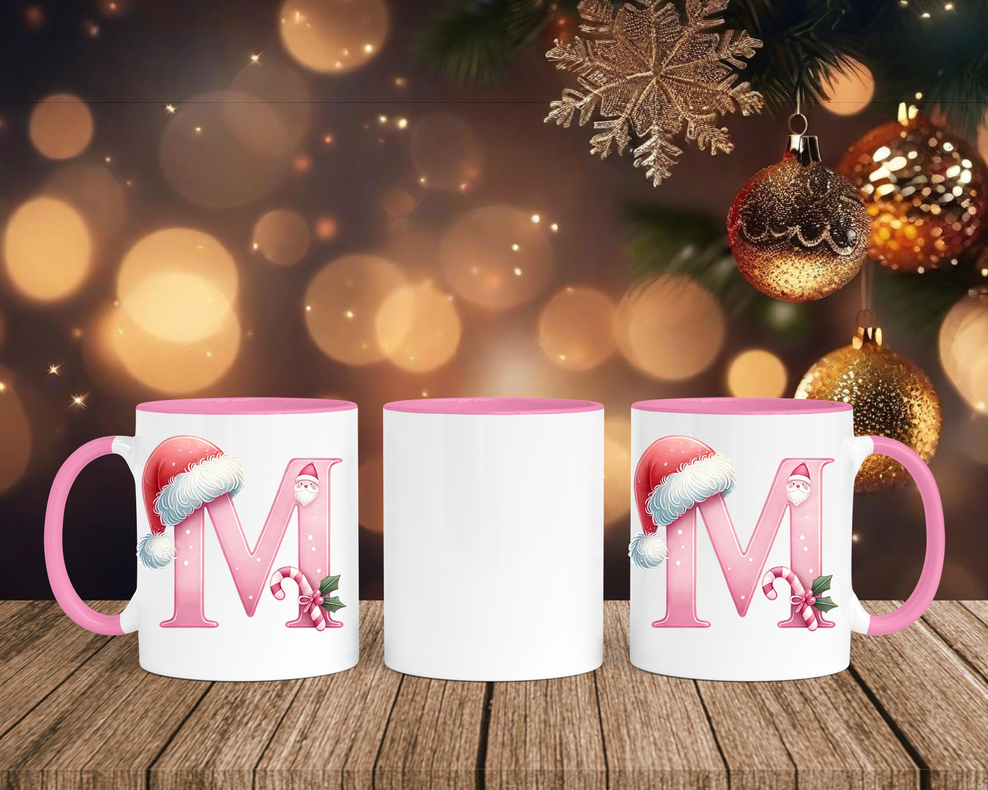 Personalisierte Keramik-Tasse in Rosa - mit Christmas Pink-Alphabet & Namen