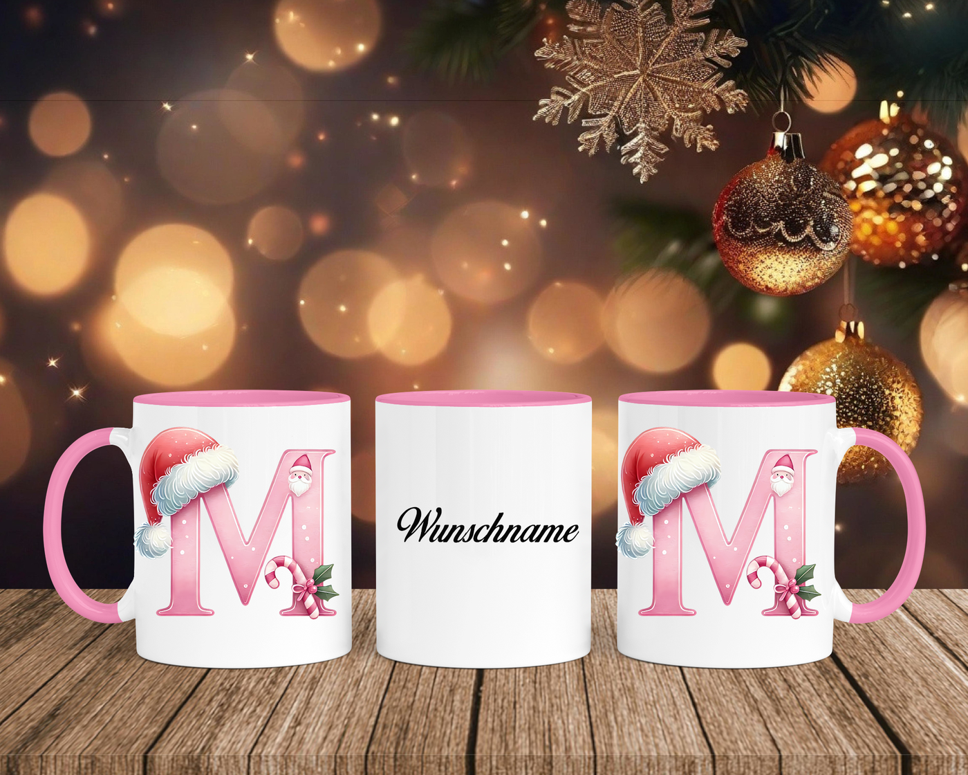 Personalisierte Keramik-Tasse in Rosa - mit Christmas Pink-Alphabet & Namen