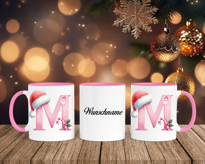Personalisierte Keramik-Tasse in Rosa - mit Christmas Pink-Alphabet & Namen