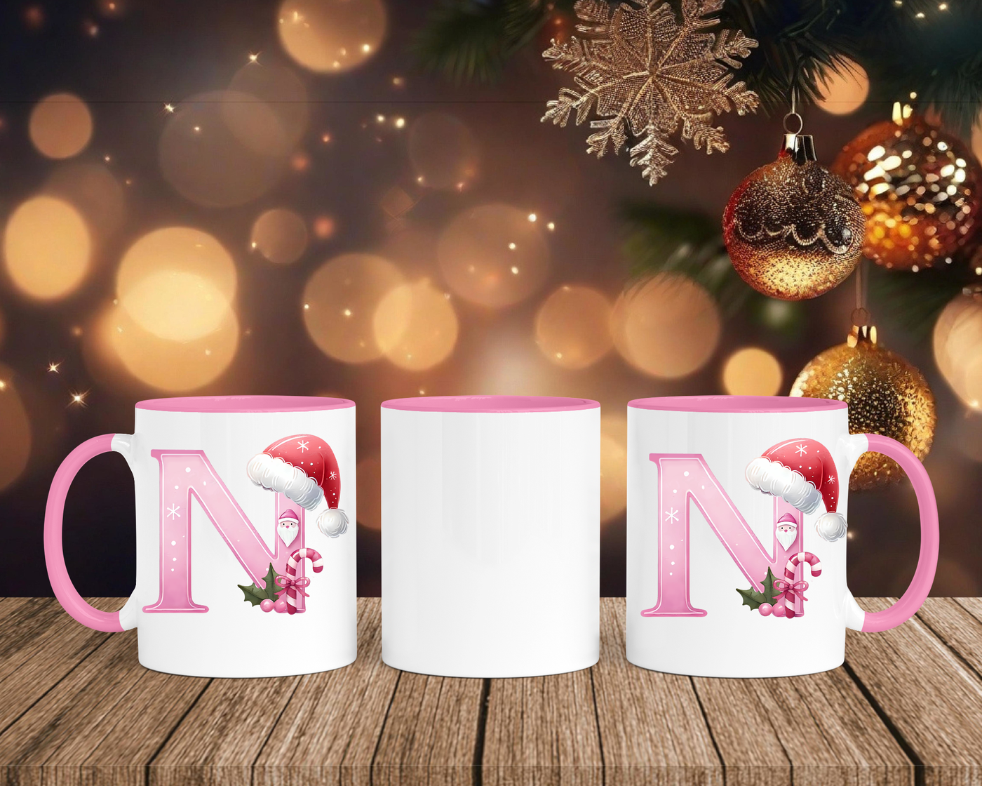 Personalisierte Keramik-Tasse in Rosa - mit Christmas Pink-Alphabet & Namen