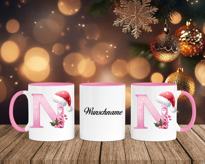 Personalisierte Keramik-Tasse in Rosa - mit Christmas Pink-Alphabet & Namen