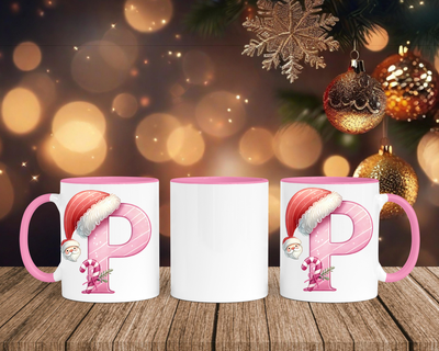 Personalisierte Keramik-Tasse in Rosa - mit Christmas Pink-Alphabet & Namen