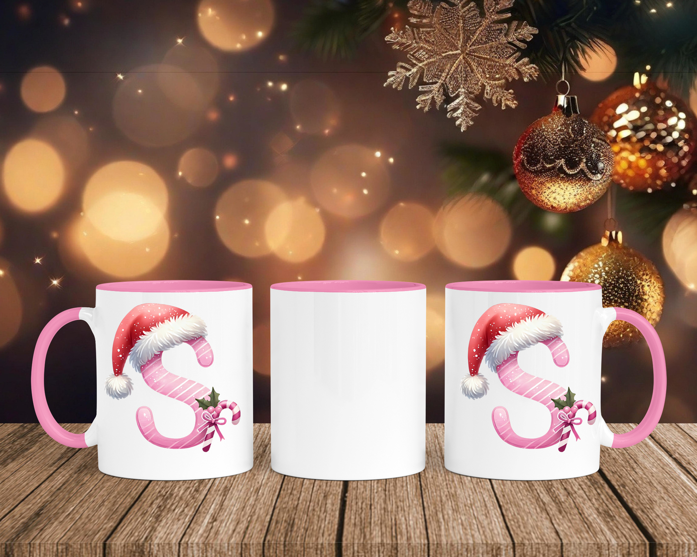 Personalisierte Keramik-Tasse in Rosa - mit Christmas Pink-Alphabet & Namen
