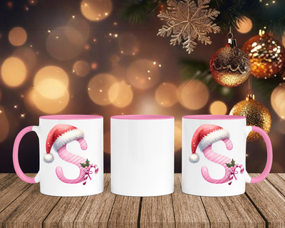 Personalisierte Keramik-Tasse in Rosa - mit Christmas Pink-Alphabet & Namen