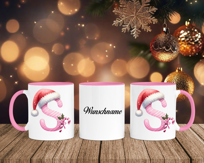 Personalisierte Keramik-Tasse in Rosa - mit Christmas Pink-Alphabet & Namen