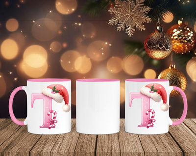 Personalisierte Keramik-Tasse in Rosa - mit Christmas Pink-Alphabet & Namen