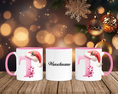 Personalisierte Keramik-Tasse in Rosa - mit Christmas Pink-Alphabet & Namen
