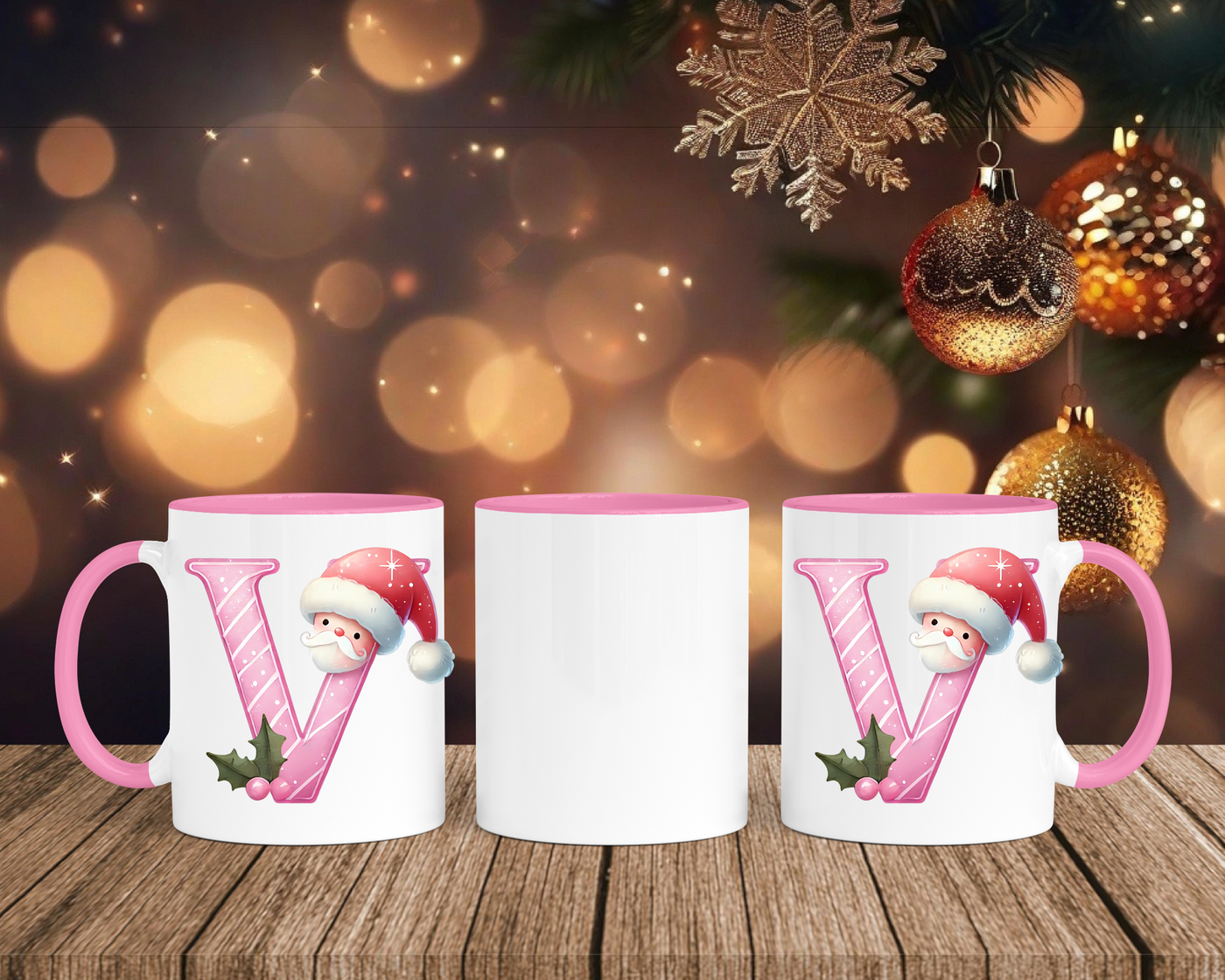 Personalisierte Keramik-Tasse in Rosa - mit Christmas Pink-Alphabet & Namen