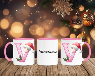 Personalisierte Keramik-Tasse in Rosa - mit Christmas Pink-Alphabet & Namen