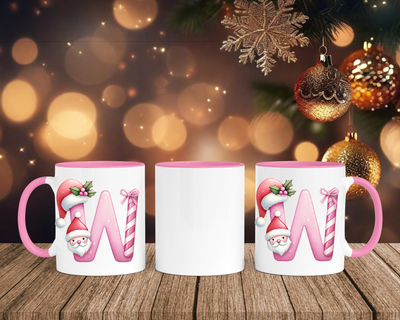Personalisierte Keramik-Tasse in Rosa - mit Christmas Pink-Alphabet & Namen