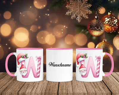 Personalisierte Keramik-Tasse in Rosa - mit Christmas Pink-Alphabet & Namen