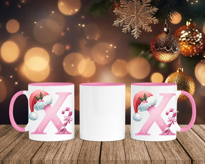 Personalisierte Keramik-Tasse in Rosa - mit Christmas Pink-Alphabet & Namen
