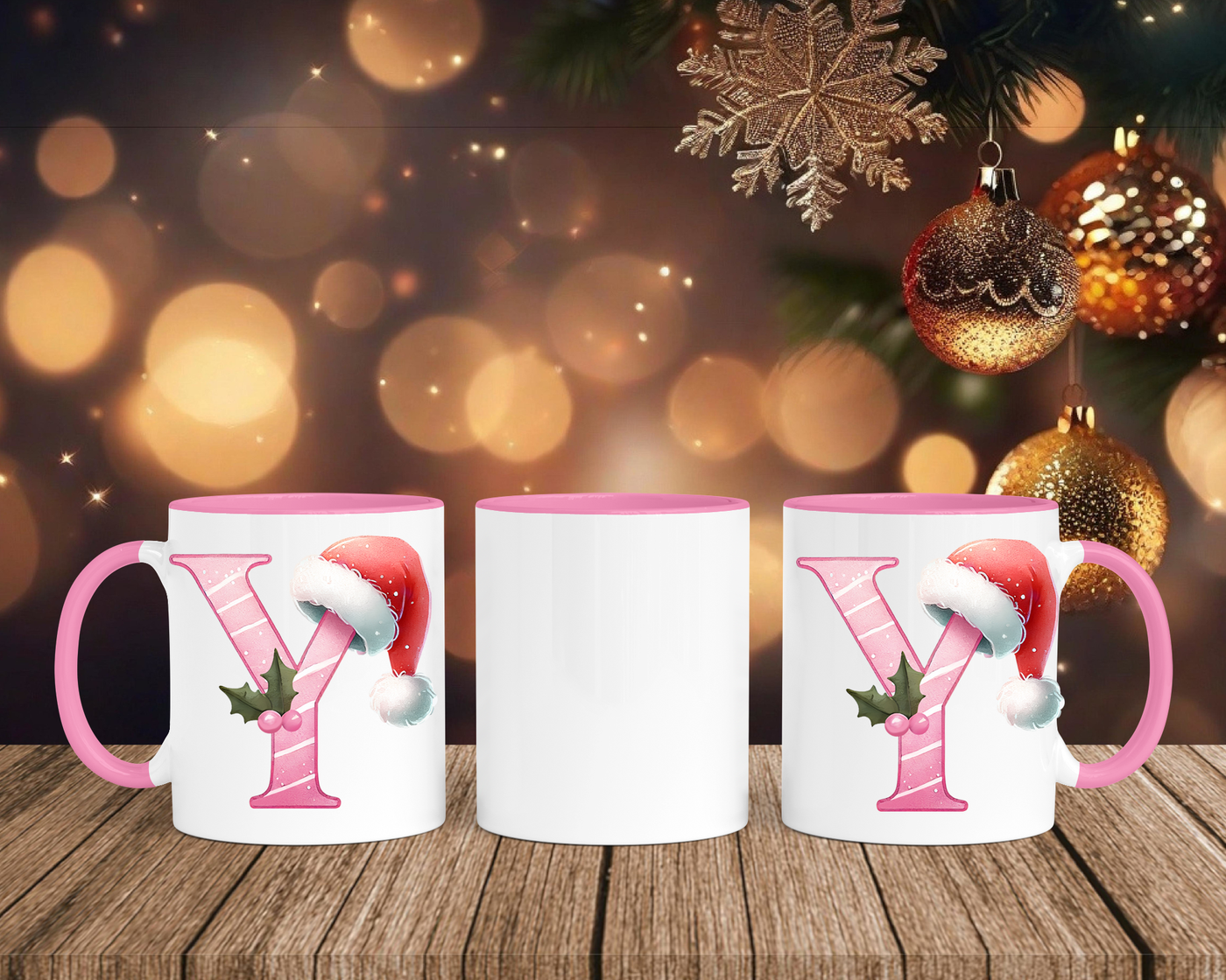 Personalisierte Keramik-Tasse in Rosa - mit Christmas Pink-Alphabet & Namen