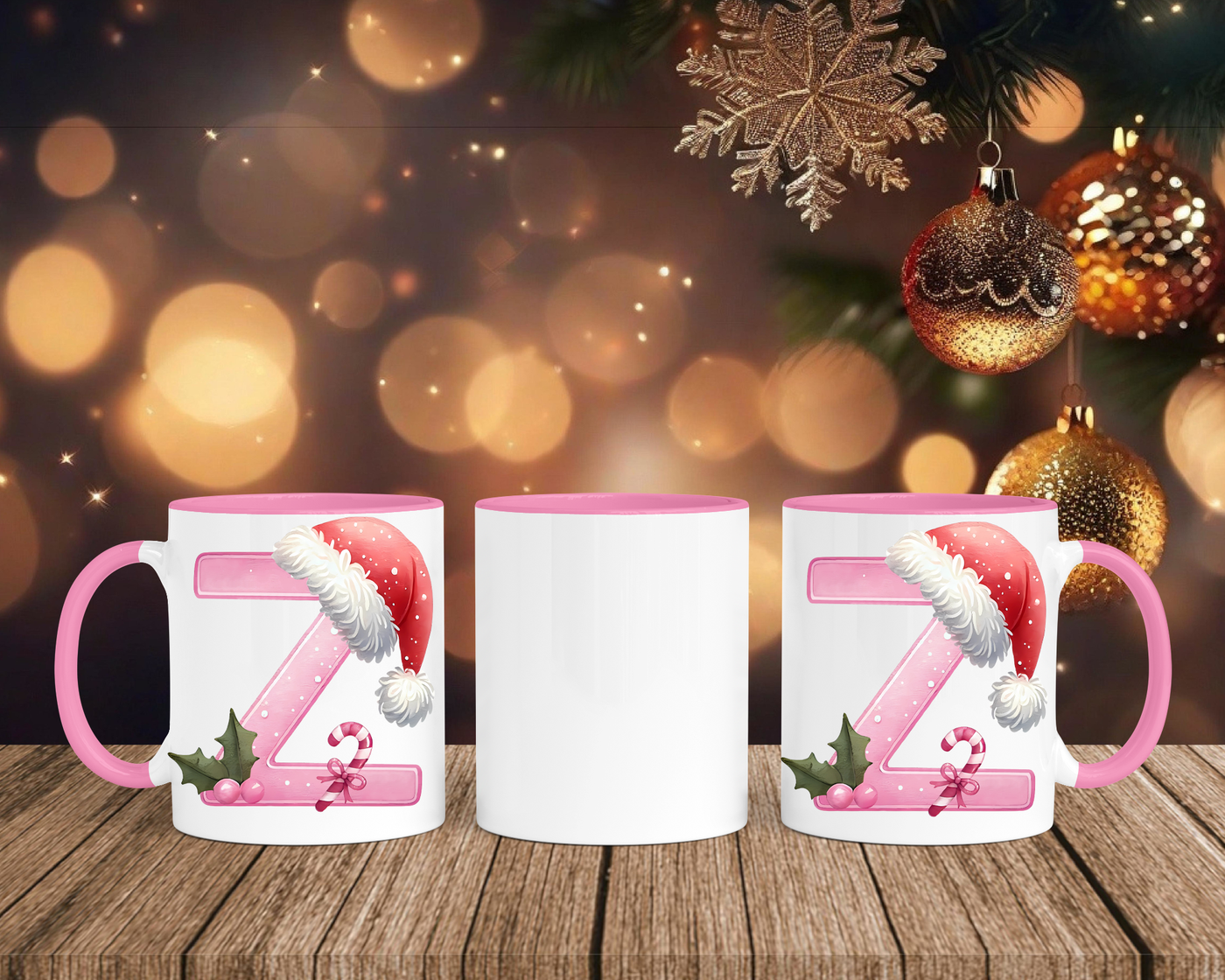 Personalisierte Keramik-Tasse in Rosa - mit Christmas Pink-Alphabet & Namen