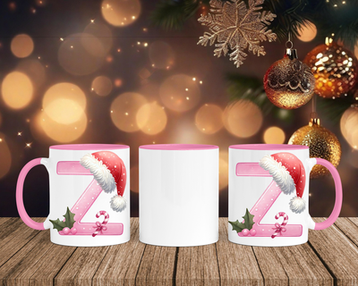 Personalisierte Keramik-Tasse in Rosa - mit Christmas Pink-Alphabet & Namen