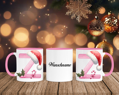 Personalisierte Keramik-Tasse in Rosa - mit Christmas Pink-Alphabet & Namen