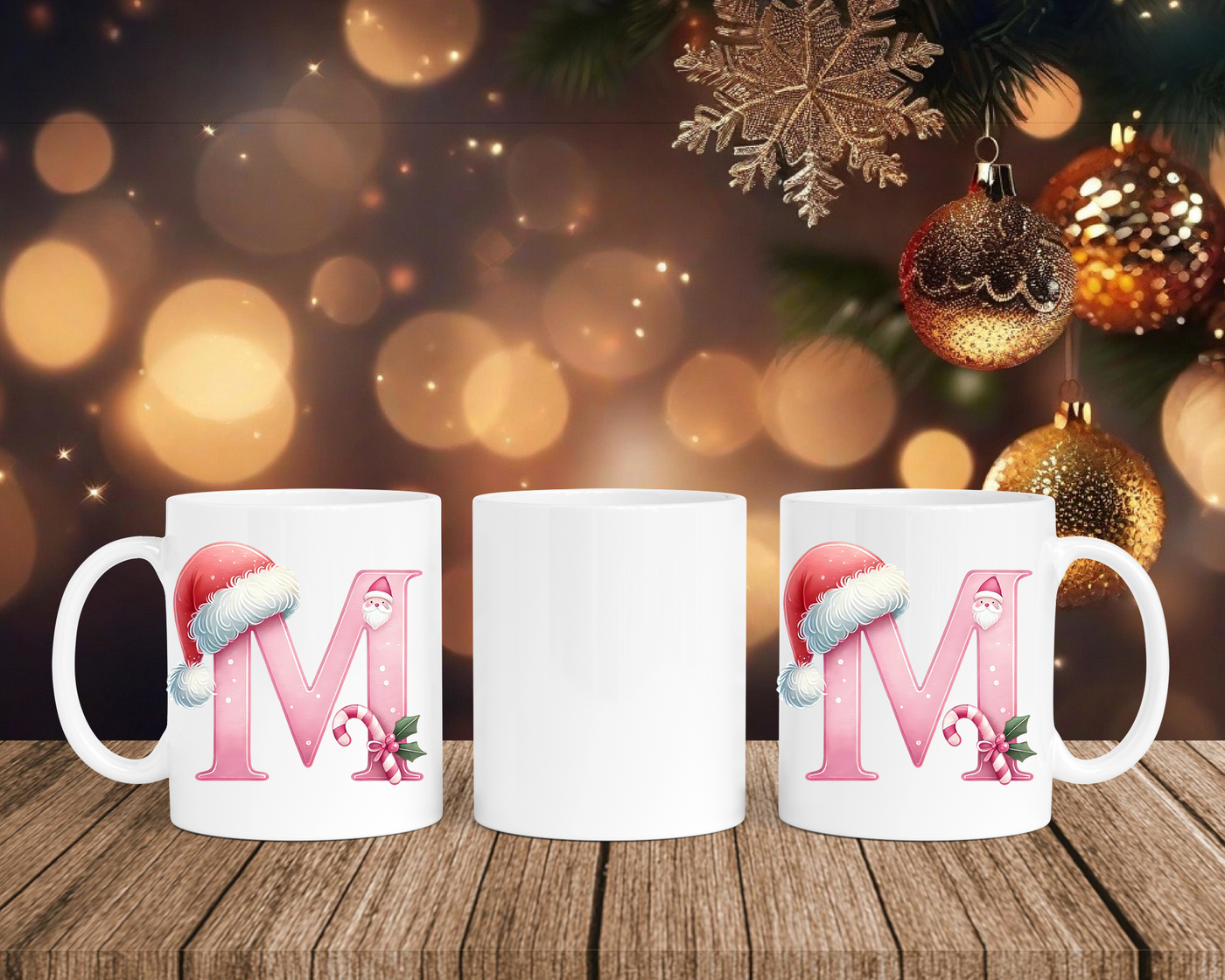 Personalisierte Keramik-Tasse in Weiß-mit Christmas Pink-Alphabet & Namen