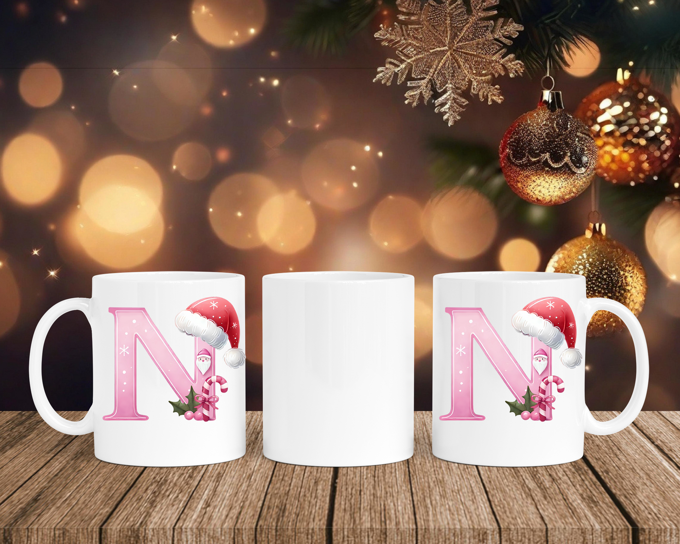 Personalisierte Keramik-Tasse in Weiß-mit Christmas Pink-Alphabet & Namen
