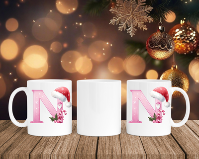 Personalisierte Keramik-Tasse in Weiß-mit Christmas Pink-Alphabet & Namen