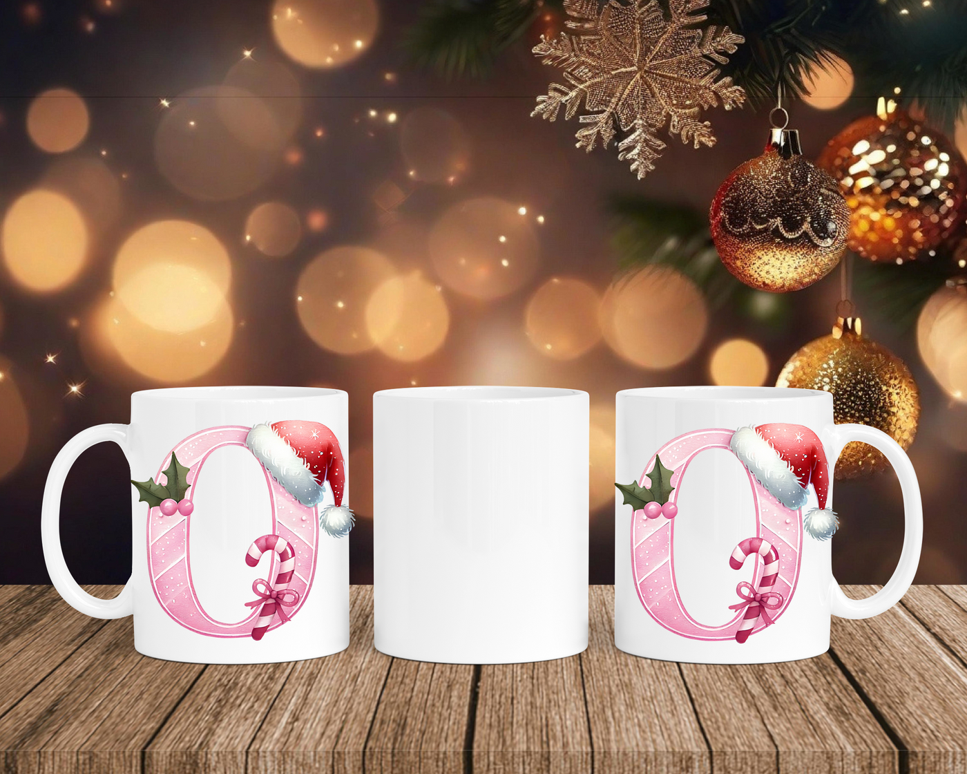 Personalisierte Keramik-Tasse in Weiß-mit Christmas Pink-Alphabet & Namen