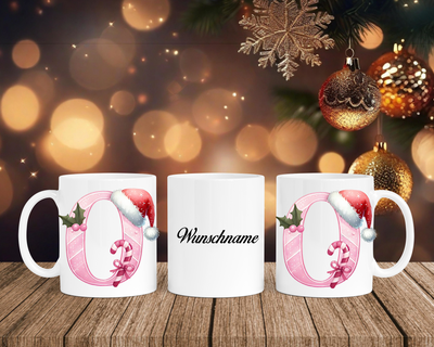 Personalisierte Keramik-Tasse in Weiß-mit Christmas Pink-Alphabet & Namen
