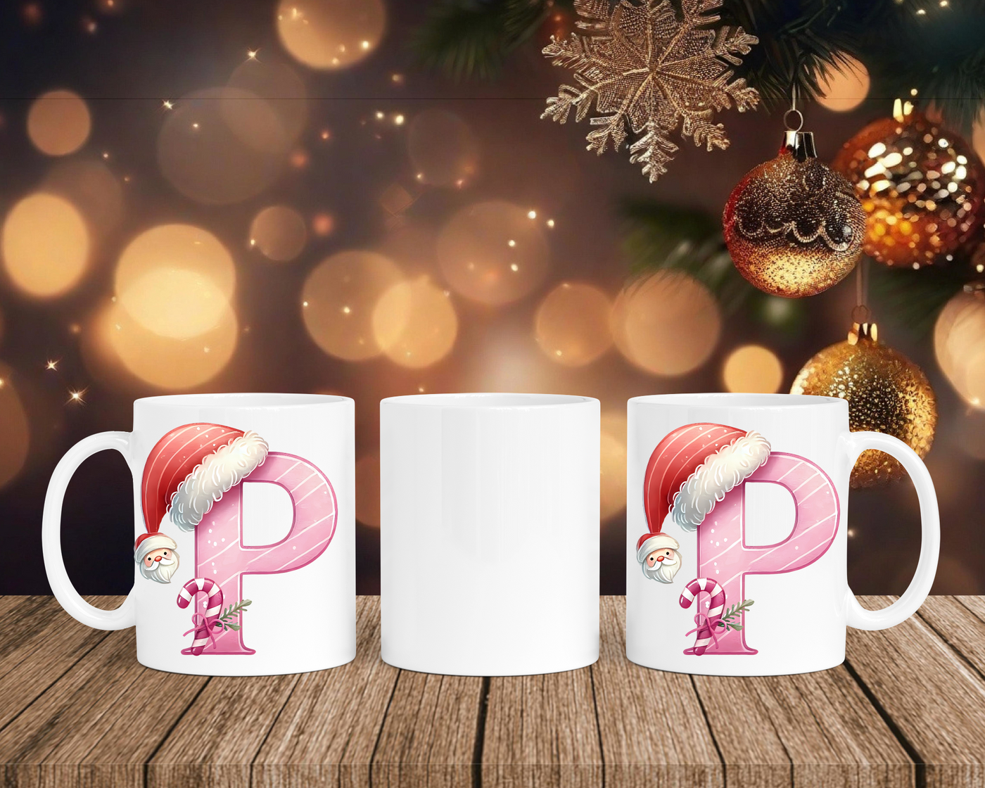 Personalisierte Keramik-Tasse in Weiß-mit Christmas Pink-Alphabet & Namen