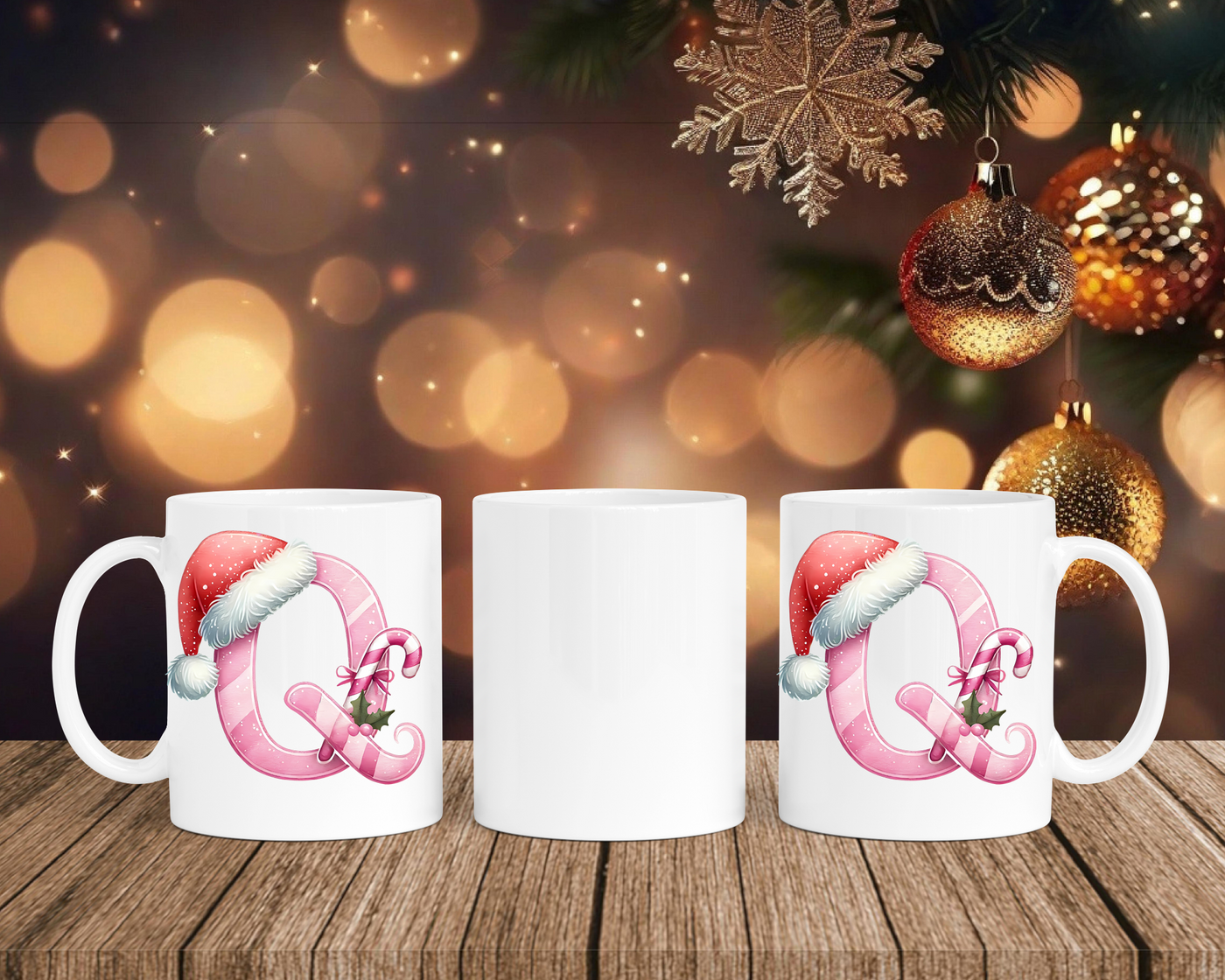 Personalisierte Keramik-Tasse in Weiß-mit Christmas Pink-Alphabet & Namen