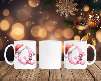 Personalisierte Keramik-Tasse in Weiß-mit Christmas Pink-Alphabet & Namen