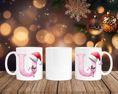 Personalisierte Keramik-Tasse in Weiß-mit Christmas Pink-Alphabet & Namen