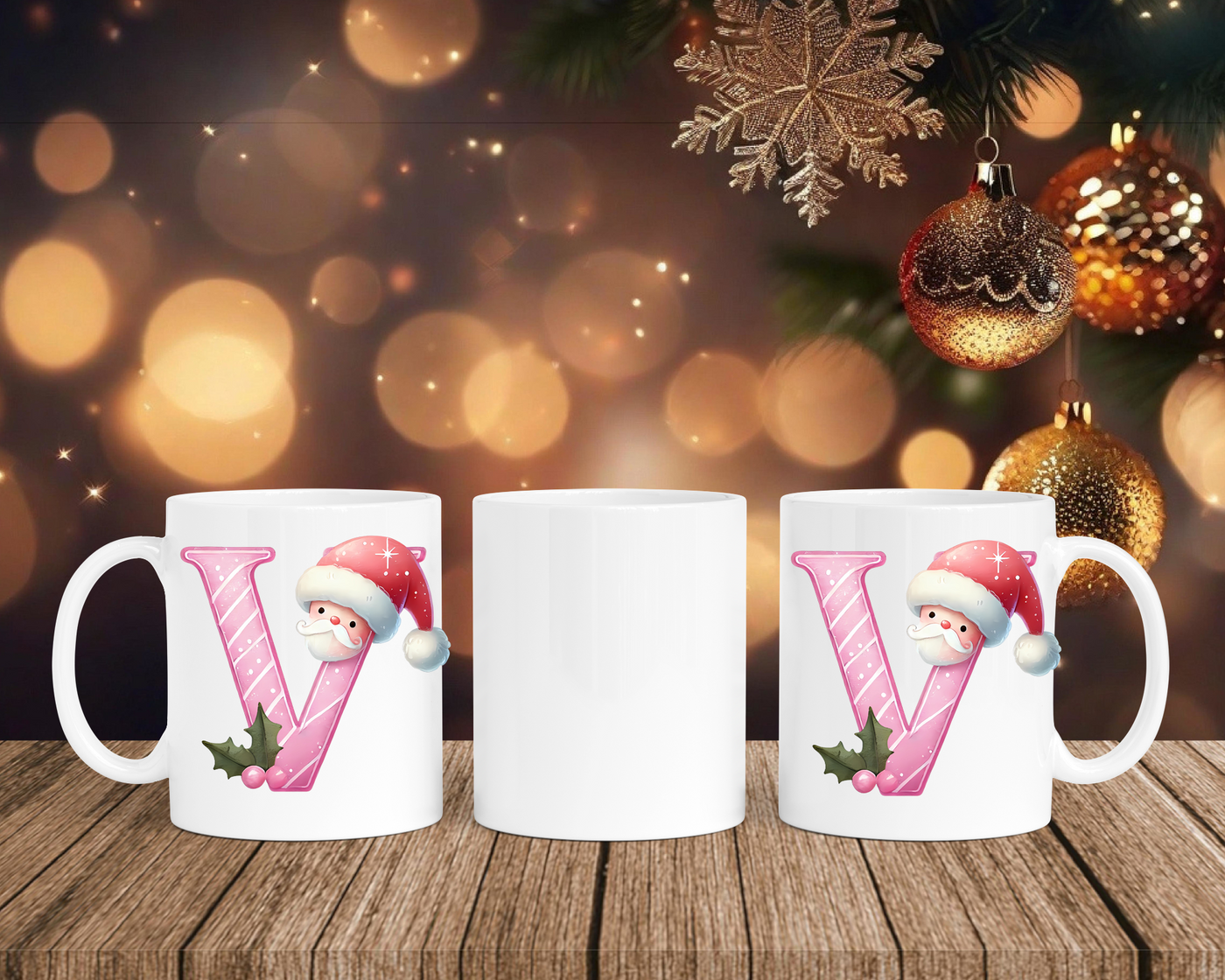 Personalisierte Keramik-Tasse in Weiß-mit Christmas Pink-Alphabet & Namen