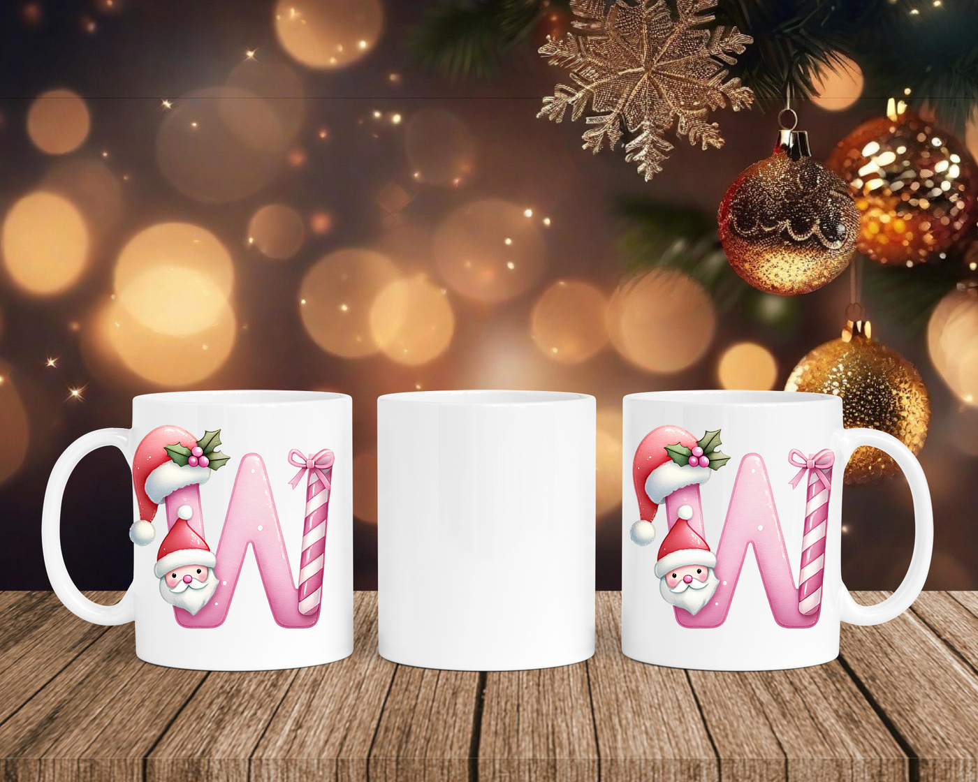 Personalisierte Keramik-Tasse in Weiß-mit Christmas Pink-Alphabet & Namen