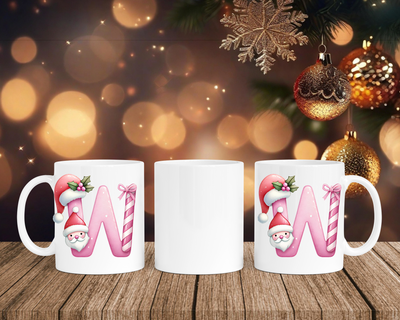 Personalisierte Keramik-Tasse in Weiß-mit Christmas Pink-Alphabet & Namen