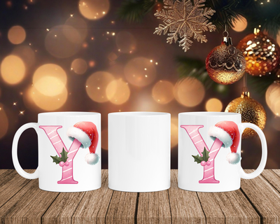 Personalisierte Keramik-Tasse in Weiß-mit Christmas Pink-Alphabet & Namen